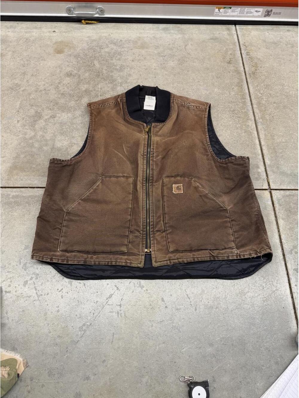 vintage carhartt faded brown insulated zip up workwear vest size xxl